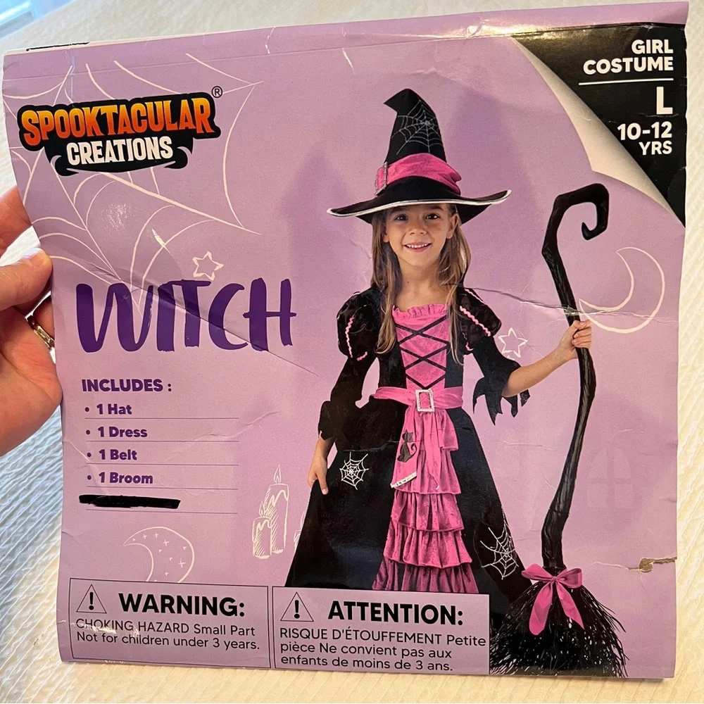 Witch costume dress, hat, broom Youth Large